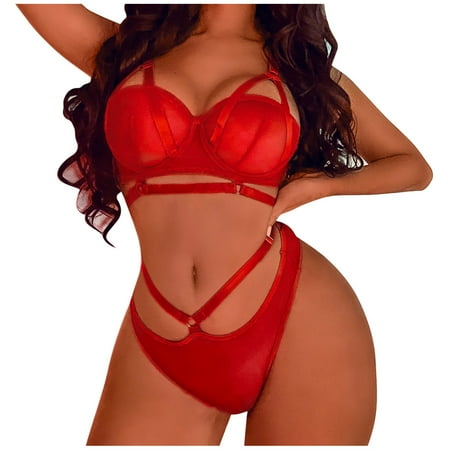 

Bnwani Women Exquisite Mesh Lingerie Bra+Briefs Set Babydoll Cut-Out Sleepwear