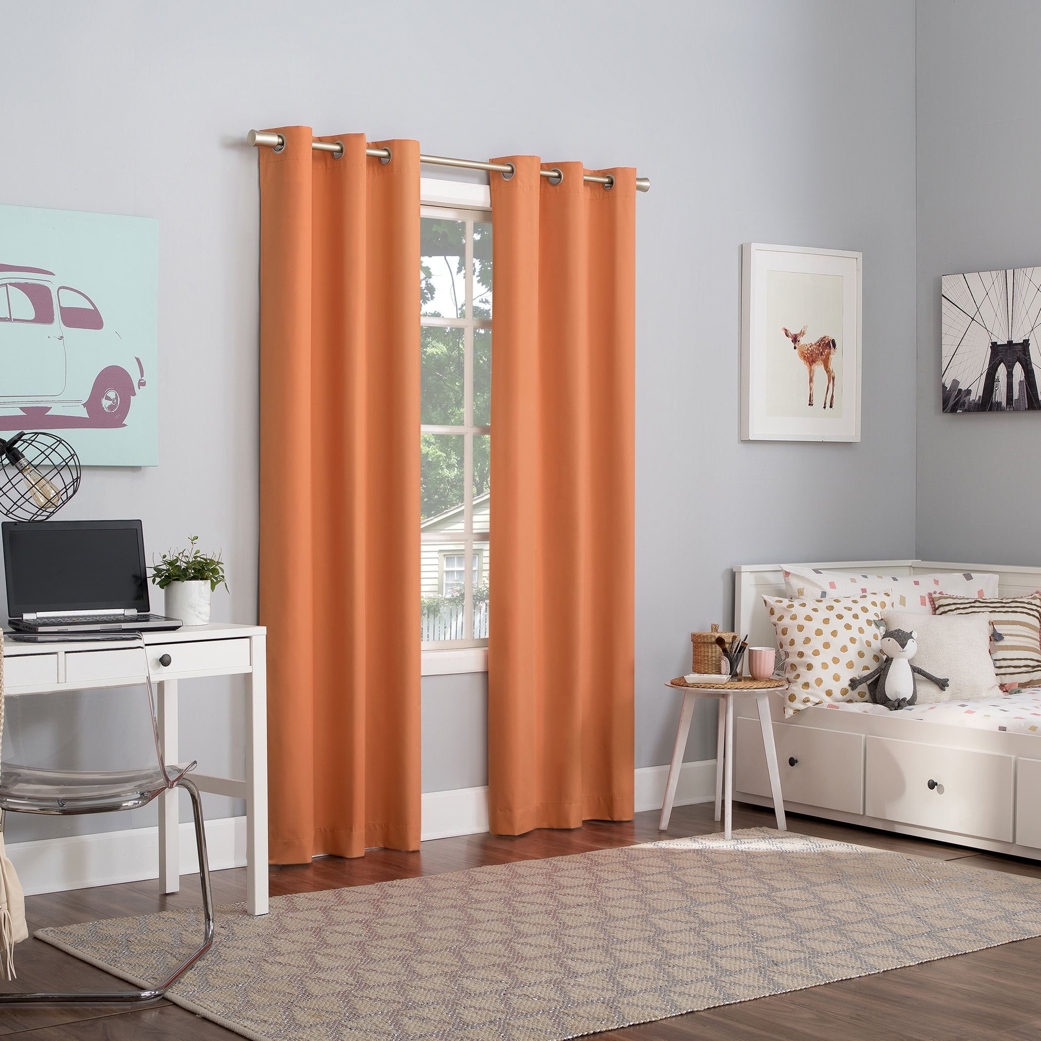 Sun Zero Harper Bright Vibes 100% Blackout Grommet Curtain Panel, 40"X63", Orange, 40"X63", Orange