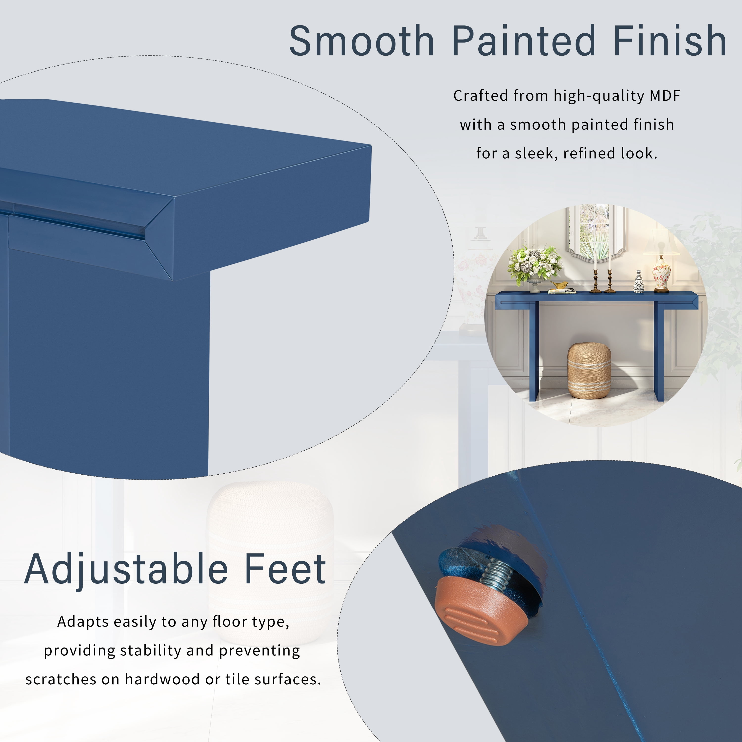 Large 60" Console Table with Geometric Clean Lines Design, Entryway Table with Painted Finish and Adjustable Feet, Suitable for Living Room, ntryway, Hallway