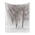 thumbnail image 1 of Winter Soft Flannel Fleece Blanket, Bench in the Park on a Snowy Cold Winter Day in Storm Wind Blizzard Holiday Picture, Cozy Plush for Indoor and Outdoor Use, 60" x 80", White Brown, by Ambesonne, 1 of 6
