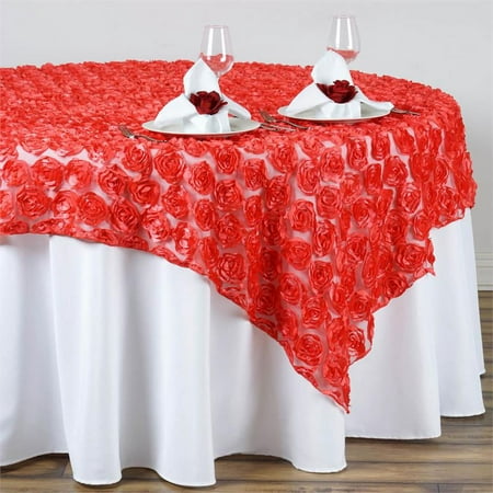 

BalsaCircle 72 x 72 Coral Square Raised Roses Lace Table Overlays Wedding Tablecloth Linens
