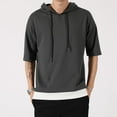 thumbnail image 2 of SWSMCLT Men's Contrast Color Illusion Layered Loose Fit Cotton Tshirt Side Split Short Sleeve Hoodie Soft Summer Casual Fashion Hooded Top Dark Grey Medium, 2 of 4