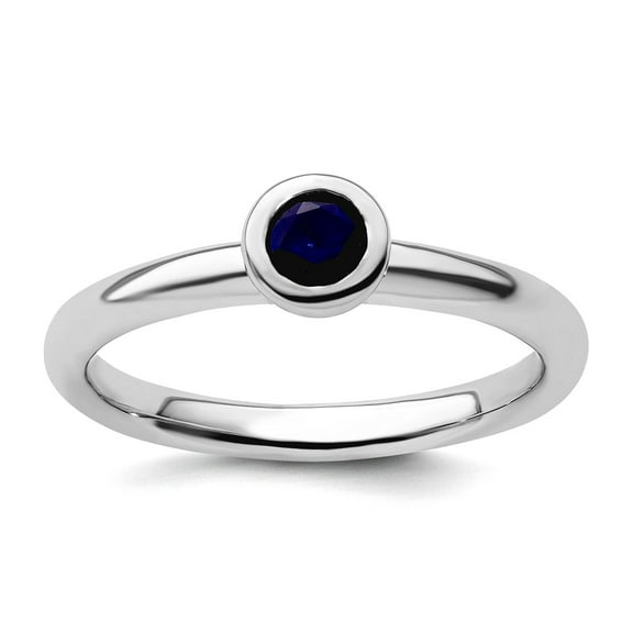 925 Sterling Silver Bezel Polished Stackable Low 4mm Round Created Sapphire Ring Size 10 Stackable Ring for Women