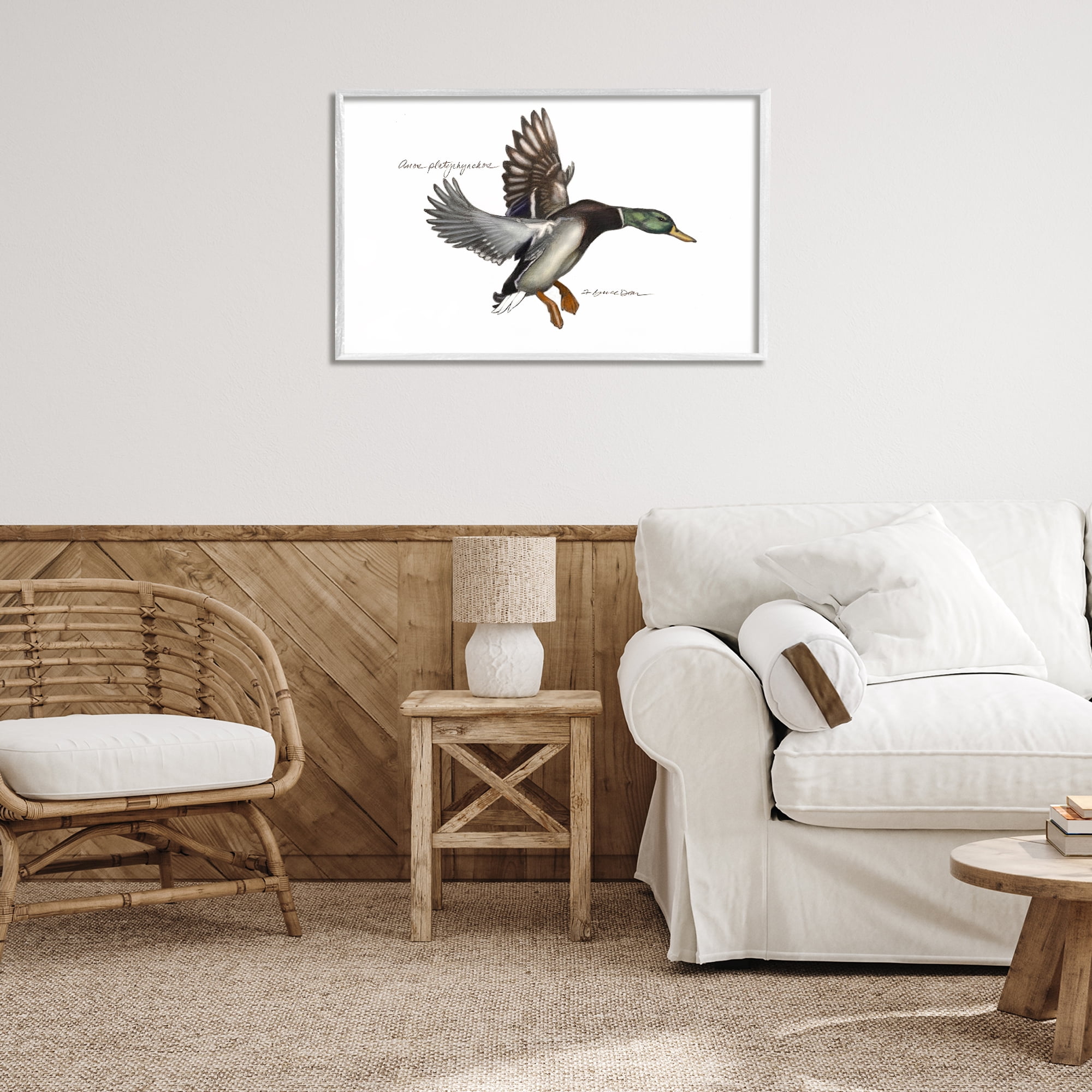 Stupell Industries Flying Mallard Duck Animals & Insects Painting White Framed Art Print Wall Art, 30 x 20