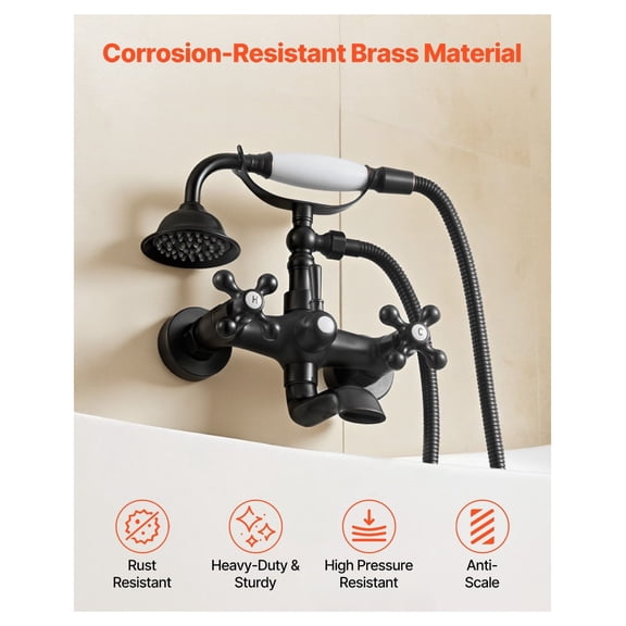 Clawfoot Tub Faucet, Wall Mount Bathtub Faucet with Handheld Shower, Oil-Rubbed Bronze Tub Filler Kit, Vintage Style with Adjustable Arms & 360° Spout