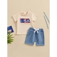 thumbnail image 2 of Niusricy 4th of July Clothes for Kids Baby Boys 0 6M 12M 18M 2T 3T Toddler Crew Neck T-shirt Embroidery Letters Short Sleeve Tops with Elastic Waist Shorts Infant Fashion Comfy Summer Outfit, 2 of 8