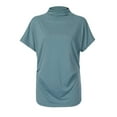 thumbnail image 4 of Femmes Col Roulé Manches Courtes Coton Solide Casual Chemisier Haut T-shirt Grande Taille pour Femmes, 4 of 6
