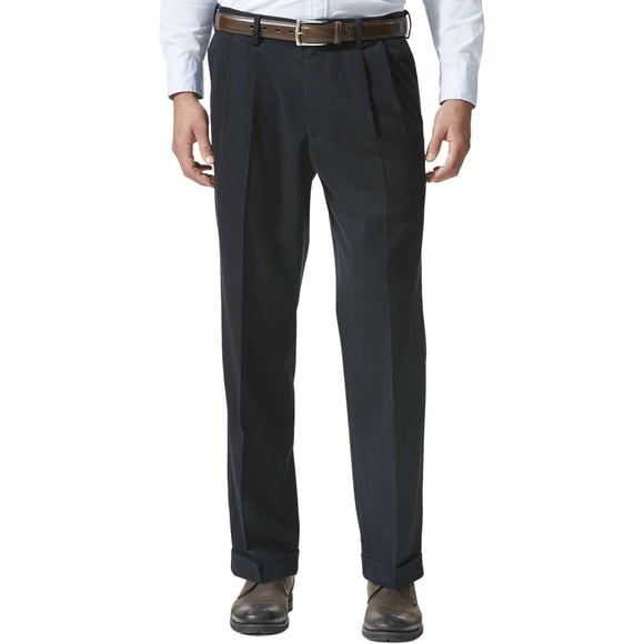 Dockers Men's Relaxed Fit Comfort Khaki Cuffed Pants-Pleated D4, Dockers Navy (Stretch), 36W x 29L