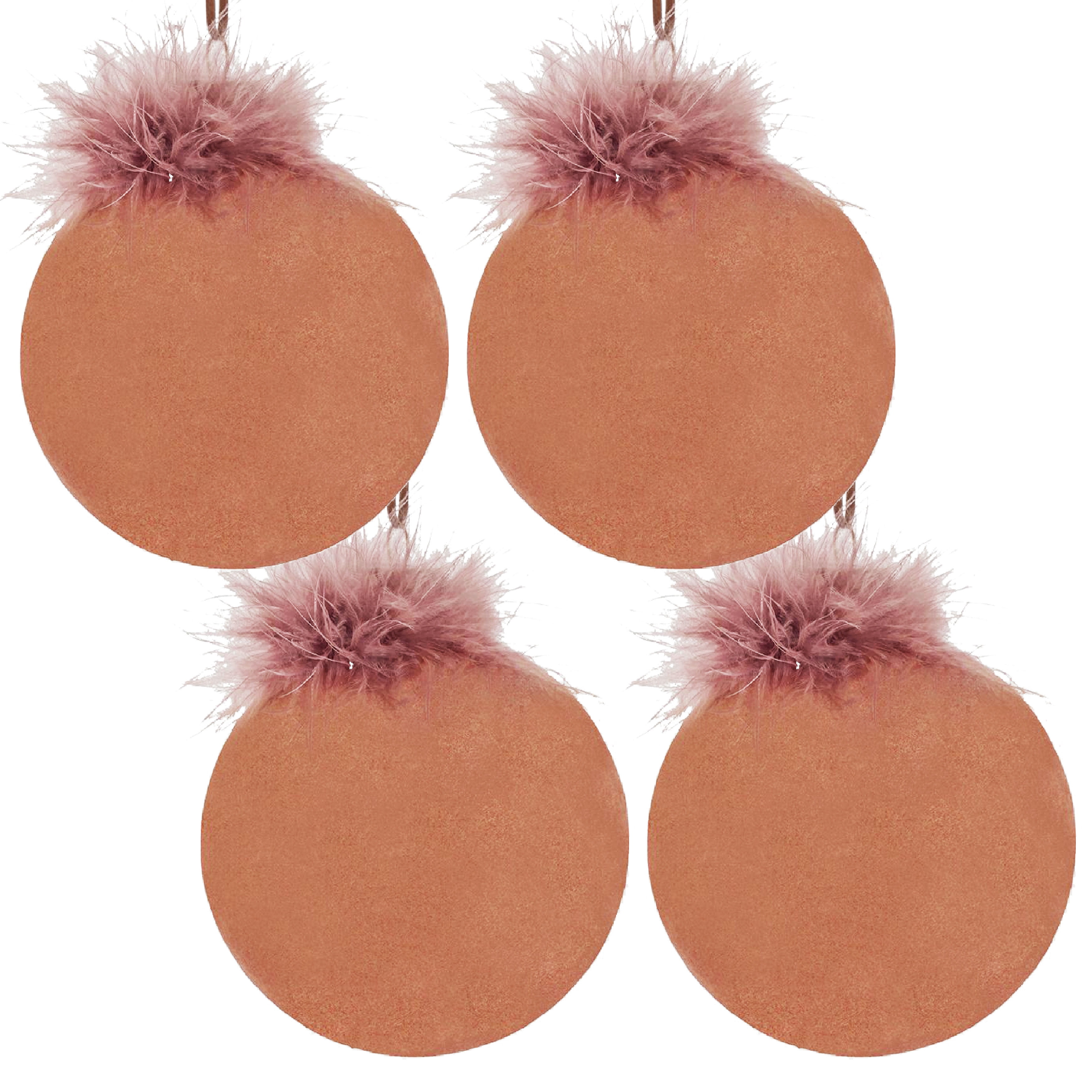 Set of 4 Glass Christmas Ball Ornaments with Flocking and Feather Design by Riccardo Tree Decor