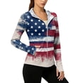 thumbnail image 2 of 250th Anniversary Patriotic Hoodie for Women - Vintage American Flag Sun Protection Jacket with Pockets, Full Zip Up Long Sleeve Athletic Cover Up for Independence Day Beige L, 2 of 6