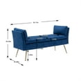thumbnail image 2 of Upholstered Bench, Velvet Entryway Accent Bench with Padded Cushions and Armrest, Footrest Stool Gold Metal Legs for End of Bed Living Room, Navy, 17.72'' x 52.17'' x 25.98'', 2 of 7