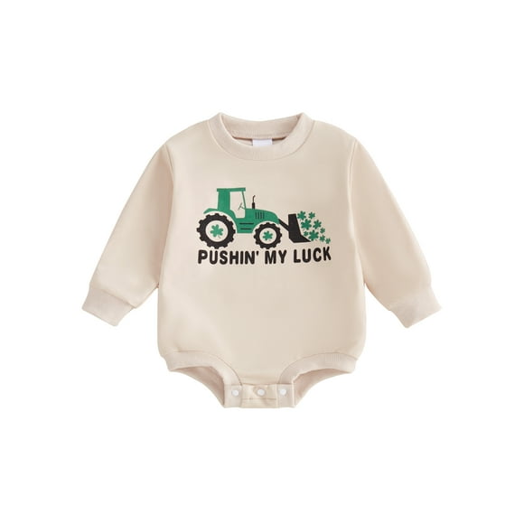 Sylvamorning Newborn Irish Sweatshirt Romper Letter Shamrock Print Long Sleeve Crew Neck Bubble Jumpsuit Infant Clothing