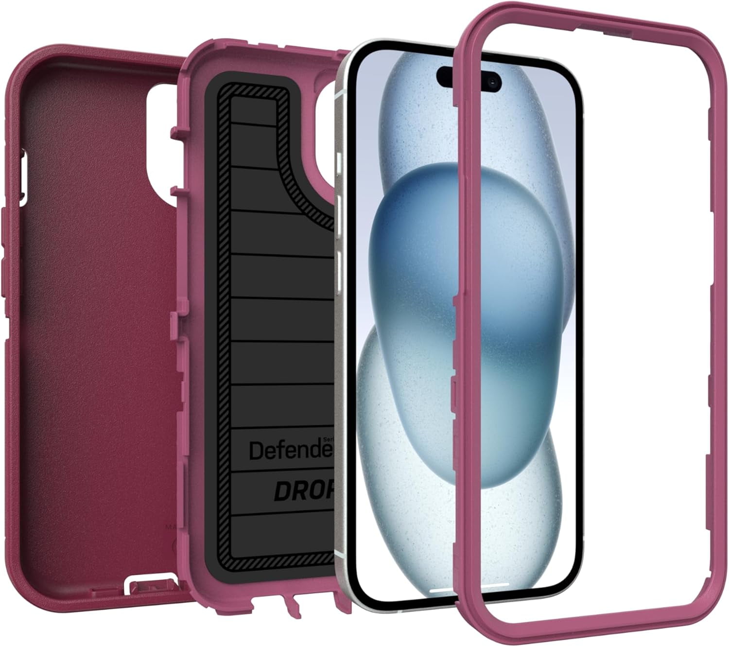 OtterBox iPhone 15, iPhone 14, & iPhone 13 (Only) - Defender Series Pro Case - Foxberry (Pink) - Case Only - Rugged & Durable - with Port Protection