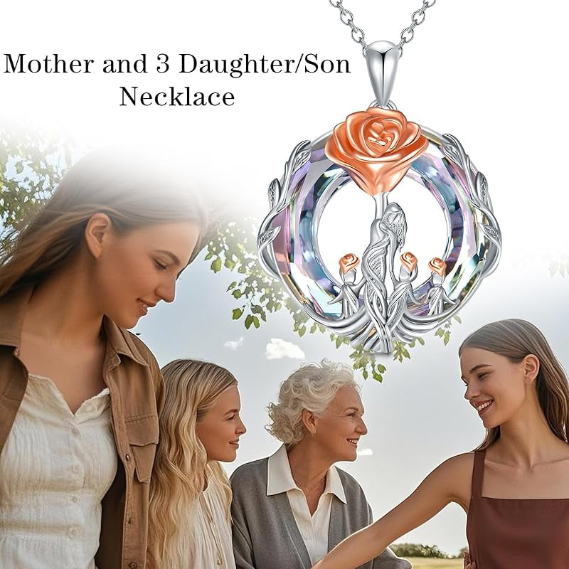 JKR Gifts for Mom 925 Sterling Silver Rose Flower Necklace Mother and 1-5 Daughters/Sons Jewelry Birthday Gifts for Women Wife Grandma