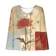 thumbnail image 4 of CFLVAEK Oversized Long Sleeve Linen Blouses Women Retro Floral Print Shirt Lightweight Scoop Neck Batwing Shirts Summer Casual Beach Vacation T Shirt, 4 of 7