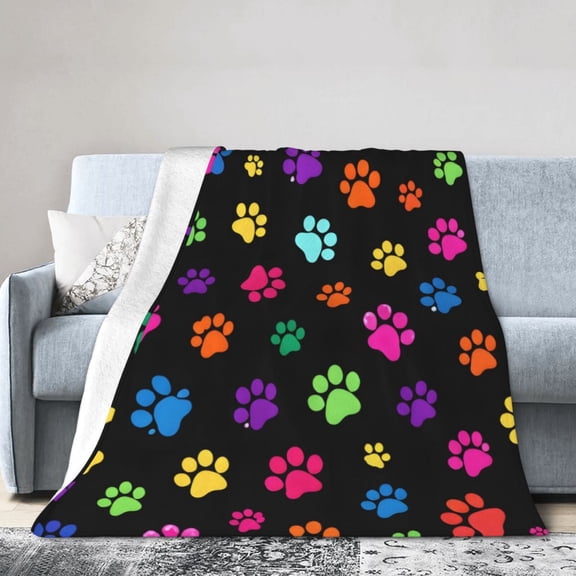 Paw Print Pattern Blanket Gift Throw Blanket Cozy Soft Pet Lover Home Decor Gift for Dog Cat Lovers Cute Colorful Animal Style 50x40