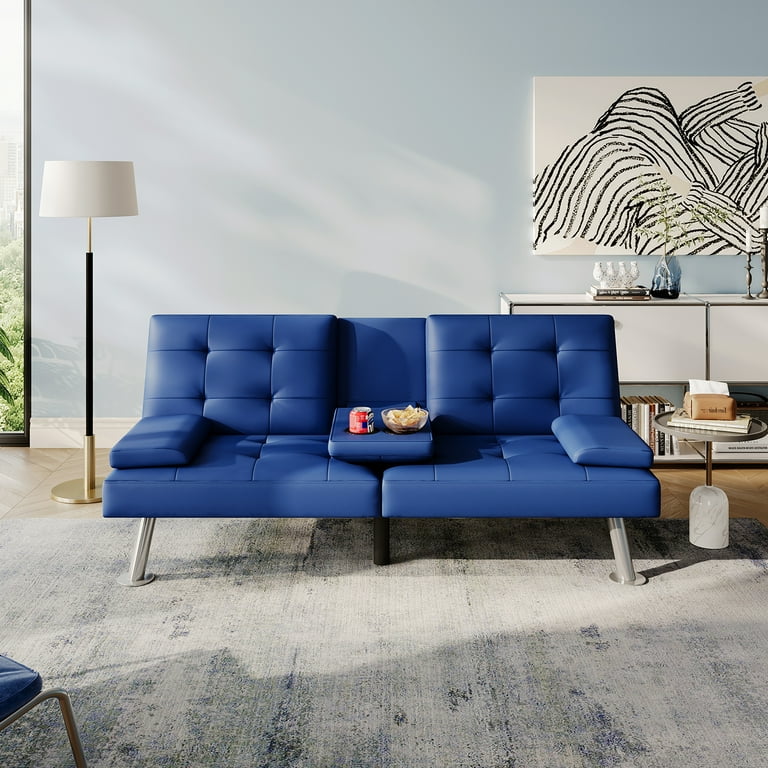 Blue leather futon deals