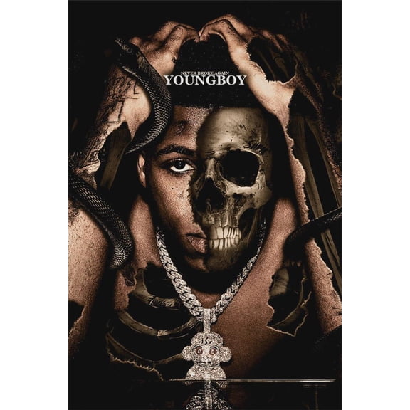 Youngboy Music Never Rapper Broke Again Poster – Dark Hip Hop Style Music Wall Art, Rap Album Cover Print, Moody Aesthetic Decor 24x36 Unframed Poster