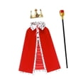 thumbnail image 3 of Conjunto de disfraz de cosplay con corona de rey y bastón, túnica de reina resistente para niños y adultos. Rojo, 3 of 8