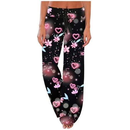 

Gyedtr Women S Comfy Casual Pajama Floral Print Elastic Waist Lounge Wide Leg Pants