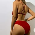 thumbnail image 5 of WREESH Womens Halter Bikini Set High Cut Bikini Solid Color Swimwear Two-Piece Slim Swimsuit Bikini Straped Swimsuits Beach Bathing Suit Red, 5 of 7