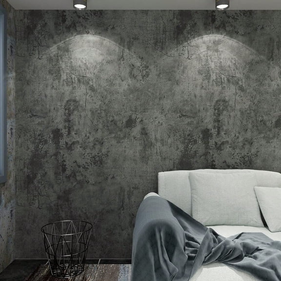1pack 15.7" x 16.4 FT Dark Grey Concrete Peel and Stick Wallpaper, Matte PVC Self-Adhesive Vinyl Film for Bedroom Basement Kitchen Cabinet Countertop, Waterproof Oil-Proof Removable