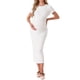 thumbnail image 1 of VESTIDO DE MATERNIDAD CHIC PARA MUJERES INSPIRE, Cuerpo Ajustado Midi, Manga Corta, Lado Elástico, Arrugado para Embarazo, 1 Pieza, Sesión de Fotos, Baby Shower, Talla X-Large, Blanco, 1 of 6