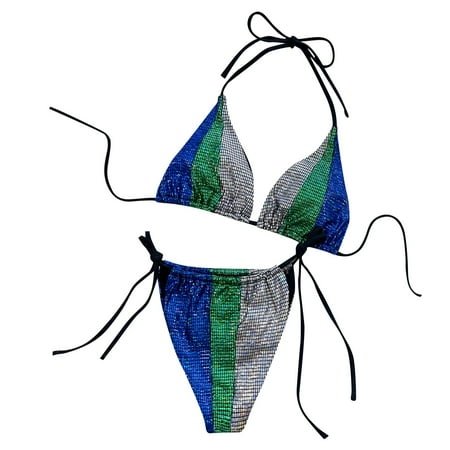 ANINEO Women Solid Color Clubwear Bikini Thong Rhinestone Lingerie Dancewear Swimwear Sexy Lingerie Leisure Hawaii Summer Tropical Brazilian Beachwear