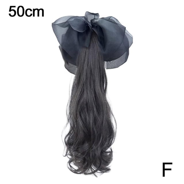 Perruque Queue de Cheval Haute Grande Vague Femme Pince à Griffer Nœud Simulation Cheveux Queue de Cheval Cheveux Bouclés