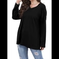 thumbnail image 3 of Blusas de Mujer de Larga con Cuello en V, Túnicas Casuales, Camisas Básicas, Blusas Holgadas Negro S, 3 of 7
