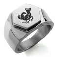 thumbnail image 1 of Stainless Steel Yata Crow Kamon Crest Engraved Hexagon Crest Flat Top Biker Style Polished Ring, 1 of 1