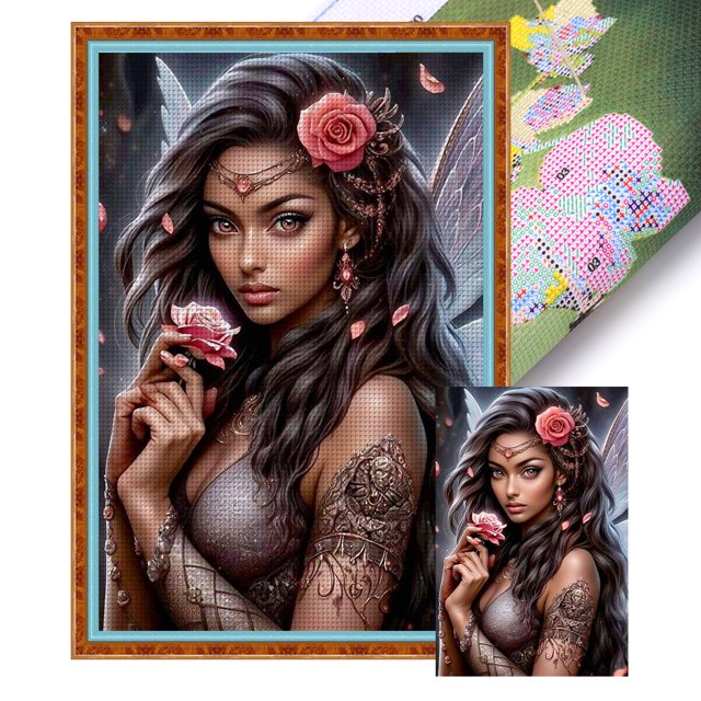 (5) Hilo Algodón Ecológico Bordado 11CT 3 Hebras Impresión 50x75cm Kit Serie Personajes Punto Cruz Hada Y Mariposa
