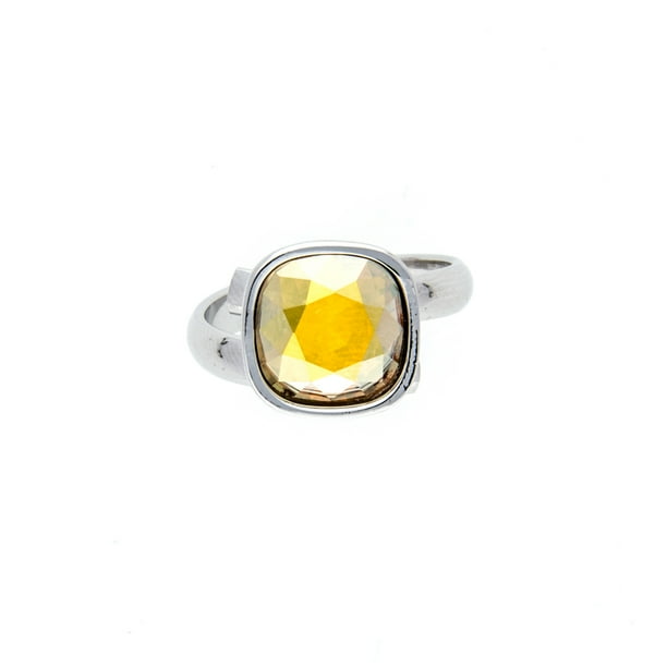 Anillo para Mujer con Cristal Fino Swarovski en forma de Cuadrado– Bañado en Rodio– Anillo Elegante y Brillante-Aretes de Mujer de Moda, Joyería para Mujer de Moda– Regalo especial Ortiz Espinosa Temporada