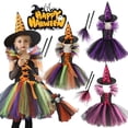 thumbnail image 2 of Disfraz de bruja de Halloween para niñas, traje de Cosplay para carnaval, Fiesta infantil, conjunto de ropa para niños, bolsa, sombrero, escoba, 2 of 5