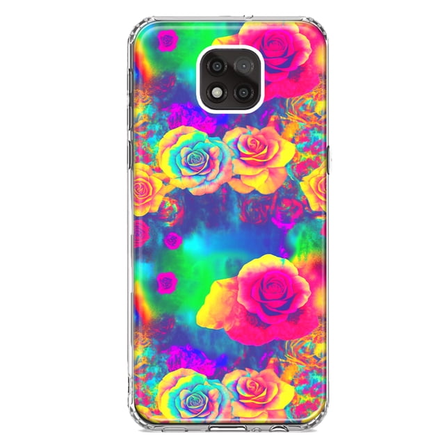 MUNDAZE Motorola Moto G Power 2021 Hippie Tie Dye Colorful Roses Double Layer Phone Case Cover