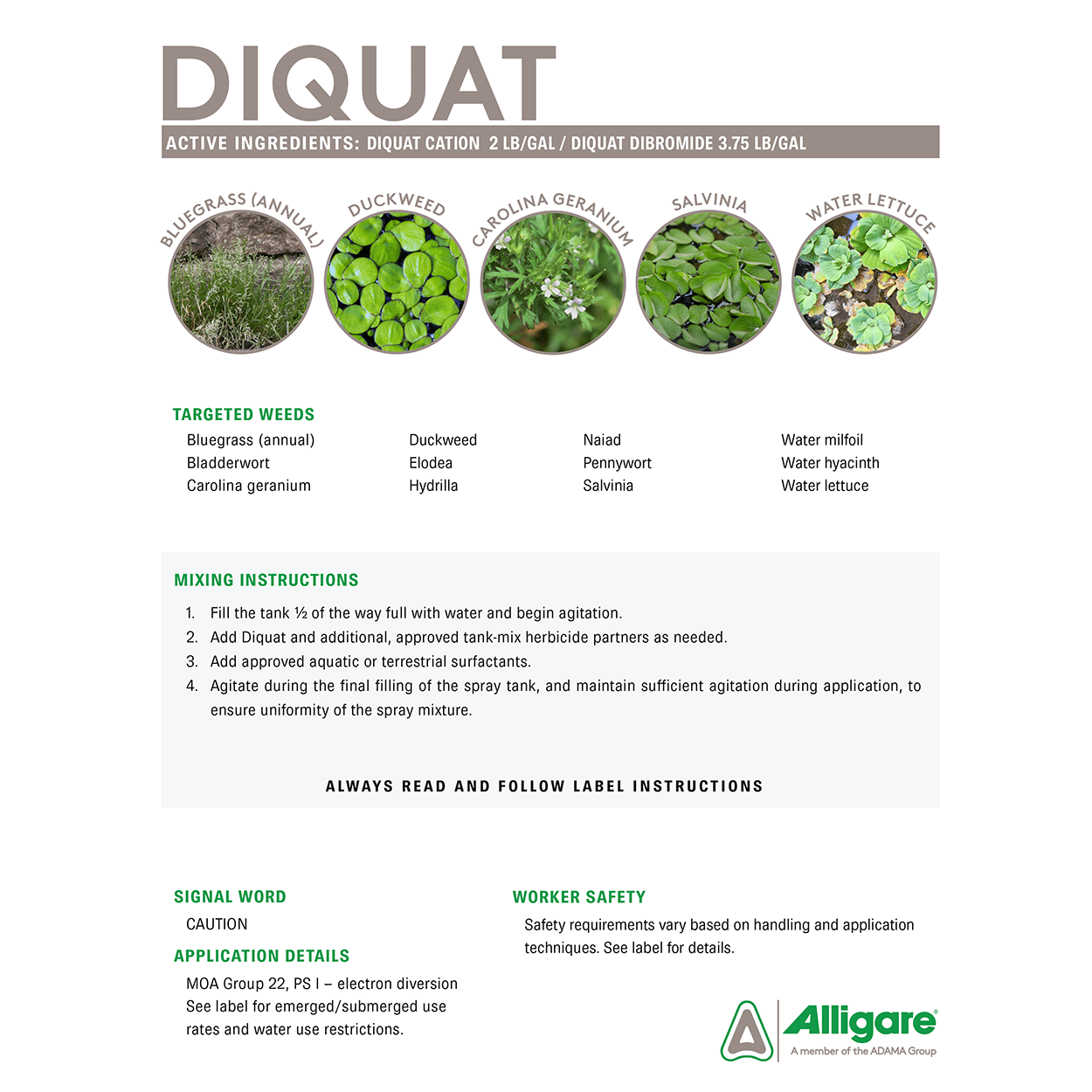 Diquat Herbicide - Fast-Acting Non-Residual - 128 fl oz Jug by Alligare