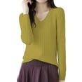 thumbnail image 2 of Texiao Women's Spring Solid Color V Neck Pullover Long Sleeved Knitted Inner Loose Casual Base Shirt, 2 of 5