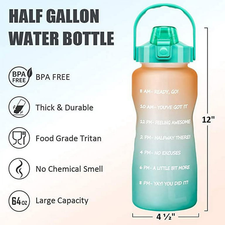 2L Outdoor Sports Half Gallon 64 OZ Water Bottle with Straw Time