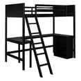 thumbnail image 3 of Twin Size Loft Bed with 3 Storage Shelves and Built-in Desk, Wooden Loft Bed Frame with Convertible Ladder and Guardrails, No Box Spring Needed, Espresso 78.1"L x 41.8"W x 72"H, 3 of 7