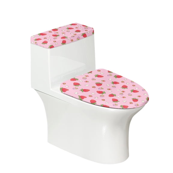HELLHERO Toilet Dust Cover SetStrawberry and Daisy Pattern 2 Piece Fits All Toilet Shapes for Bathroom Stretch Toilet Top Cover Set
