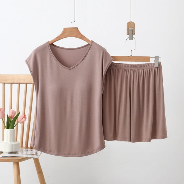 RKSTN Pyjama en Coton pour Femmes Ensemble Grande Taille Col en V Sans Manches Débardeur de Pyjama avec Shorts Tenue d'Intérieur Ensembles de Pyjama pour Femmes 2 Pcs
