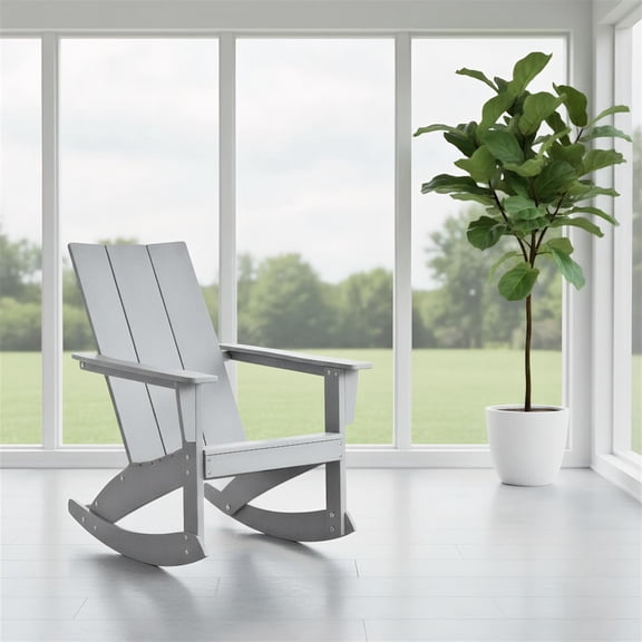 Spaco Folding Adirondack Chairs, Adirondack Rocking Chair with Curved Back for Balcony-Gray, Patio Chairs, Lawn Chairs, Outdoor Chairs, Weather Resistant for Deck, Backyard, Garden