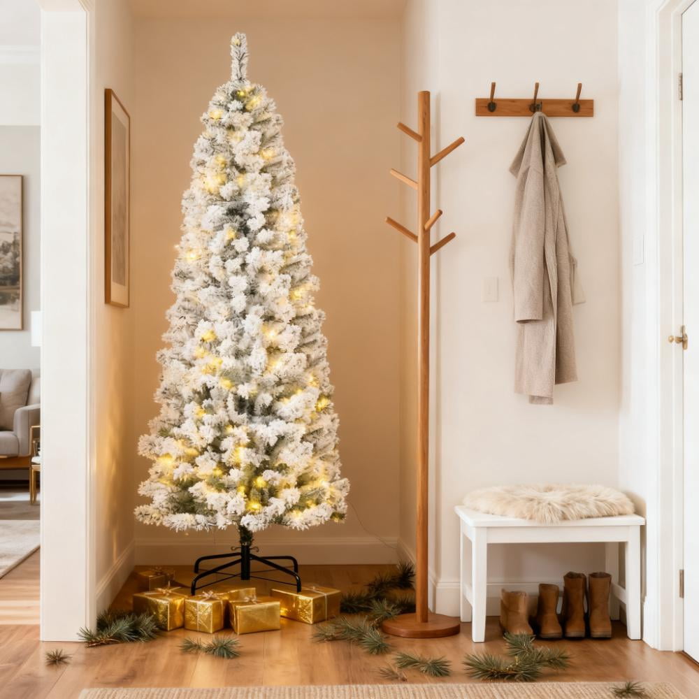 6ft Prelit Snow Flocked Christmas Tree with 250 LED Lights 462 Tips Easy Assembly Indoor Decor