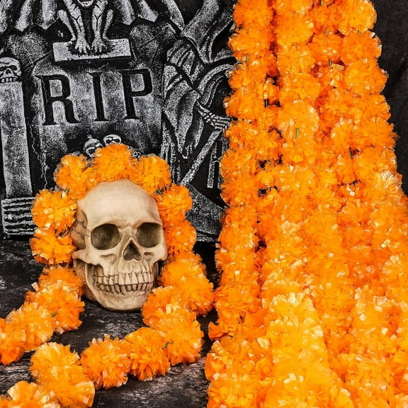 5Pack Marigold Flower Garland Artificial 25ft(5x5ft) Hangings Tassels for Indian Pooja/Puja, Wedding Party Mantle, Christmas Decoration