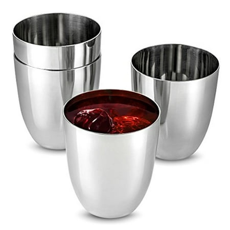Tribeca Polished Steel - ShopoKus Unbreakable Stainless Steel Drinking Glasses, Mirror Polished BPA Free Curved Silhouette for Comfortable Grip, Space Saving Cocktail Glasses, Chilling Effect. Beer and Cocktails, 12 Oz 4 Pack