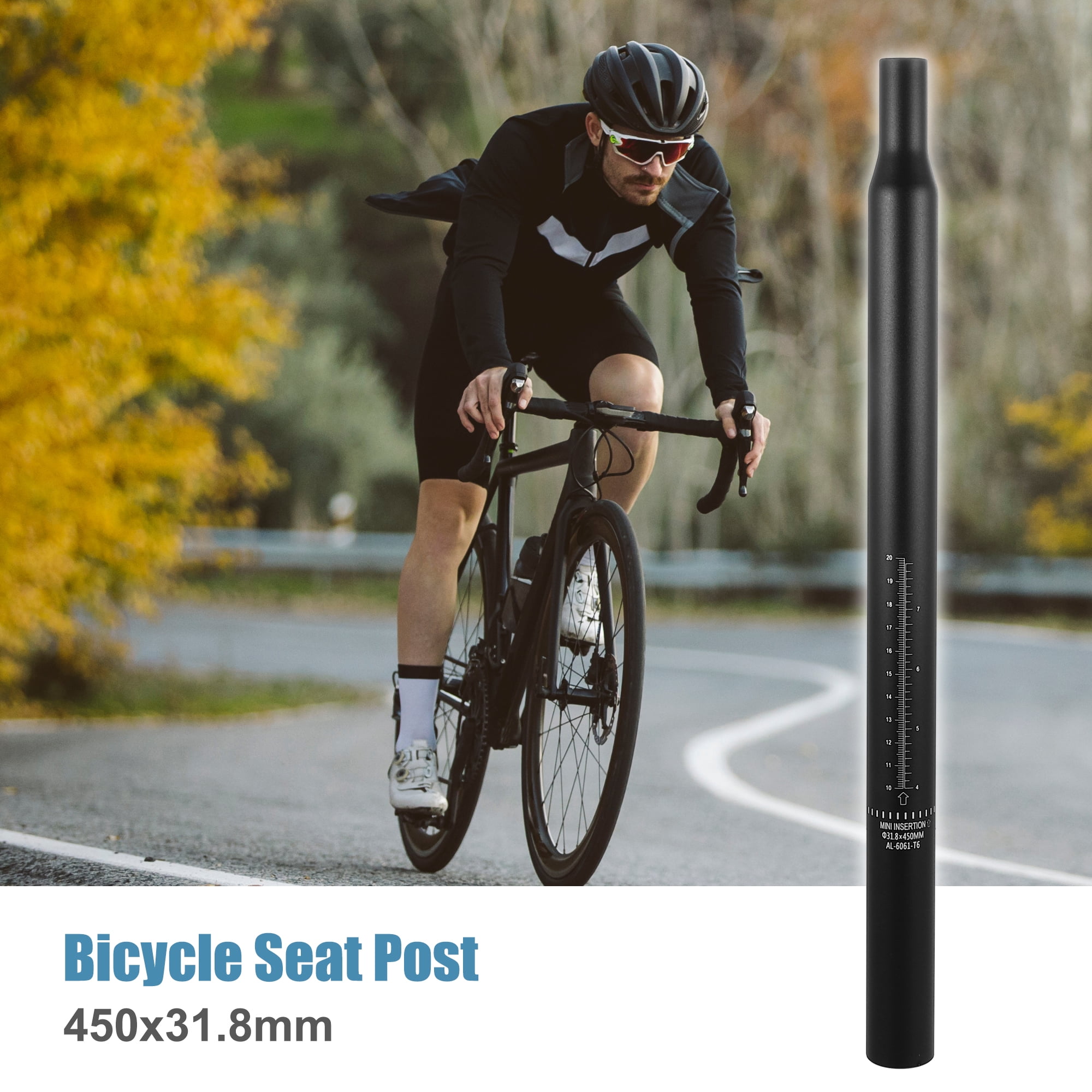 Unique Bargains Bicycle Seat Post Aluminum Alloy Seat Tube with Scale Mark Black 17.72"x1.25"