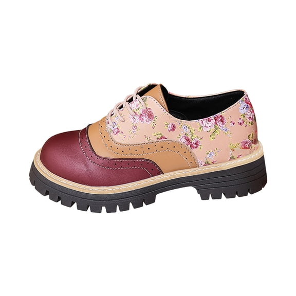 Women's Lace Up Loafers Fashion Floral Print Patent Leather Oxford Dress Shoes Wide Toe Box Slip On Ankle Boots Red 7