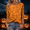 thumbnail image 4 of Womens Halloween Holiday Outfit Shirt,Halloween Scary Pumpkin Ghost Print Shirts Halloween Casual 3/4 Sleeve Crew Neck Tops For Women, 4 of 5