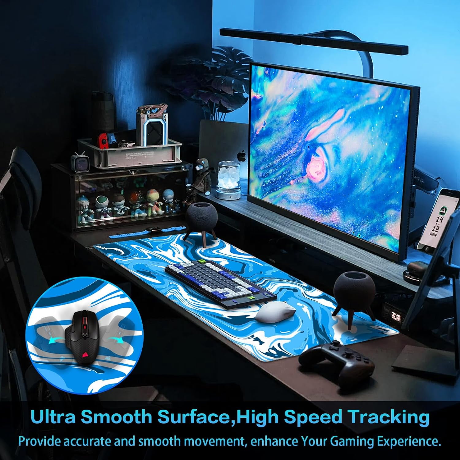 Gaming Mouse Pad, Fluid Pattern Mouse Pad 31.5x11.8inch Large Extended Computer Mouse Mat Keyboard Full Desk Mousepad for Gaming, Office, Home