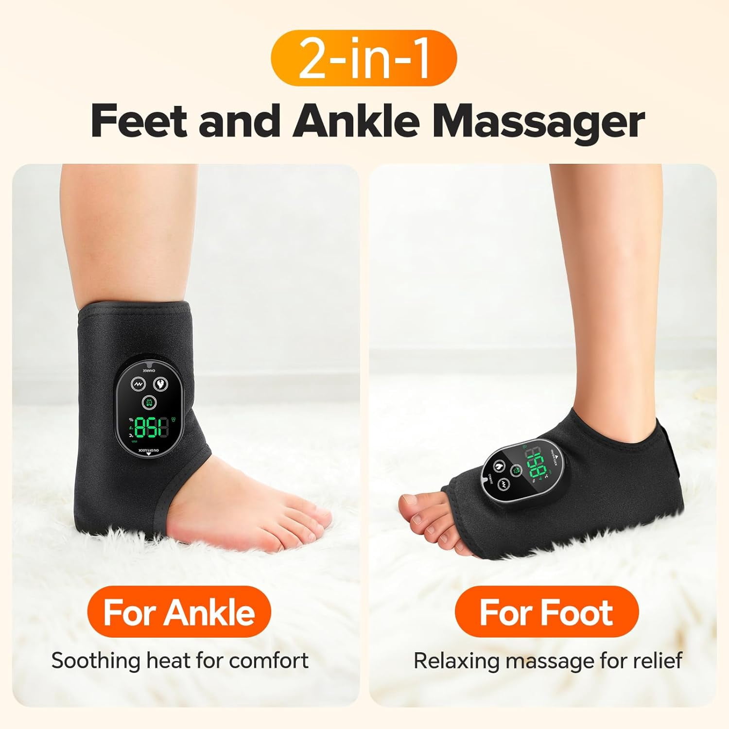 2PCS Cordless Neuropathy Foot Massager, Ankle Massager for Pain Relief, Ankle Heating Pad Plantar Fasciitis Relief, Black